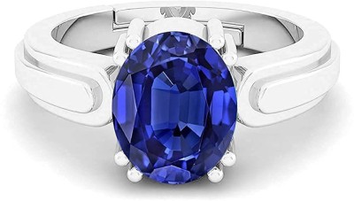 SIDHGEMS SIDHGEMS 7.25 Ratti 6.75 Crt Natural Ceylon Blue Sapphire Neelam 92.5 Sterling Silver Sapphire Silver Plated Ring