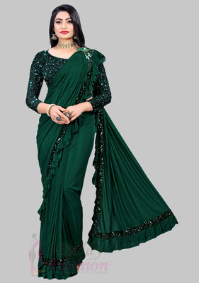 IKHODAL CREATION Embellished Bollywood Lycra Blend Saree(Green)