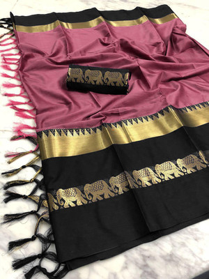 Kothari Trend Woven Dharmavaram Handloom Cotton Silk Saree(Pink)