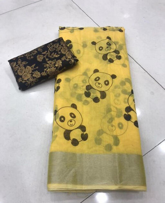MAAFAB Self Design Chanderi Cotton Blend Saree(Yellow)