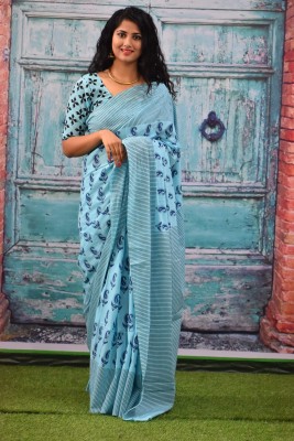 Clothonus Printed Sambalpuri Pure Cotton Saree(Blue)