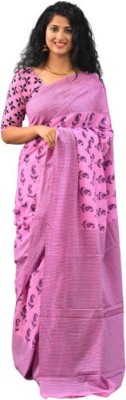 Tropwear Printed, Self Design, Digital Print, Hand Painted, Blocked Printed Ikkat Pure Cotton Saree(Pink)