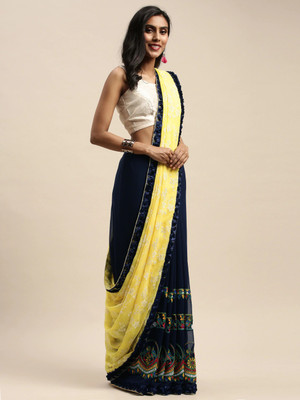 Divastri Printed Bandhani Georgette Saree(Blue)