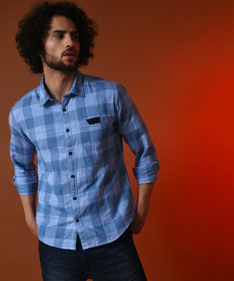 CAMPUS SUTRA Men Checkered Casual Light Blue Shirt