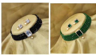 Padmavati Bangles Alloy Gold-plated White, Green Jewellery Set(Pack of 2)
