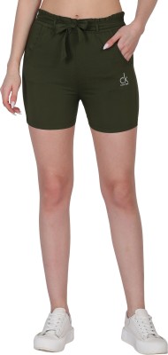 nakash Solid Women Dark Green Casual Shorts