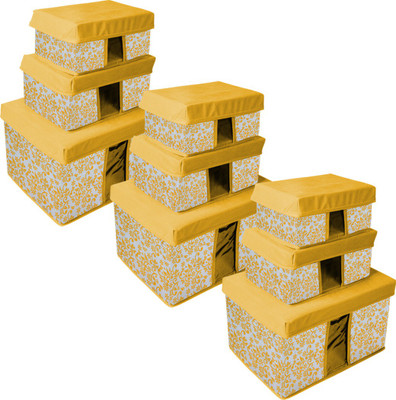 PrettyKrafts Polyester Storage Combo Pack of 9,Yellow/Organizer/Storage Box/Toys Storage Box Storage Basket(Pack of 3)