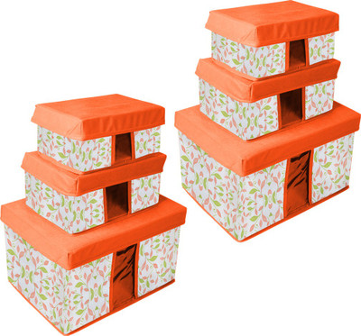 PrettyKrafts Polyester Storage Combo Pack of 6,Multi/Organizer/Storage Box/Toys Storage Box Storage Basket(Pack of 2)