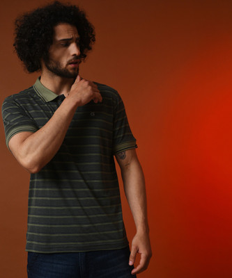 CAMPUS SUTRA Striped Men Polo Neck Green T-Shirt