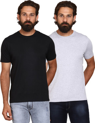 AODACH Solid Men Round Neck Black, Grey T-Shirt