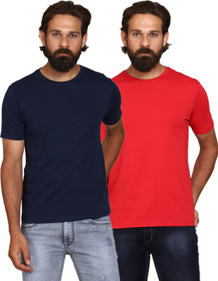 AODACH Solid Men Round Neck Red T-Shirt