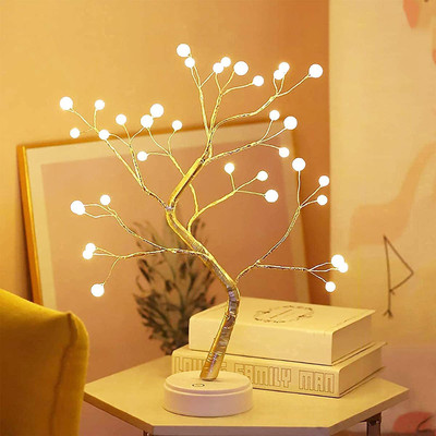 BM Ecom Traders 36 LED Tabletop Bonsai Pearl Node Lamp for Home Decoration Battery/USB Operated Table Lamp(10 cm, Pearl Node Tree Lamp)
