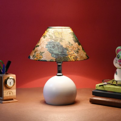 foziq Yellow & Green Fabric Shade With White Metal Base Table Lamp(35 cm, Yellow, Green)