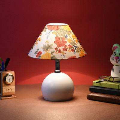 foziq Multicolour Fabric Shade With White Metal Base Table Lamp(35 cm, Multicolor)