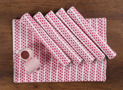 NWF Rectangular Pack of 6 Table Placemat(Pink, Cotton)