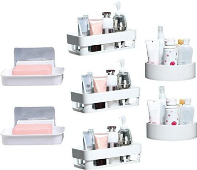 Qrex Bathroom Shelves Soap Dish Holders And Triangle Corner Shower Caddy Plastic Toothbrush Holder(White, Wall Mount)
