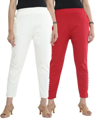 wear affair Regular Fit Women White, Maroon Trousers