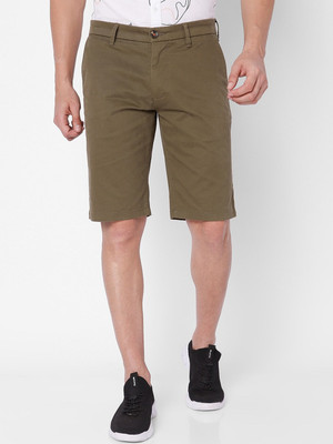 Spykar Solid Men Green Casual Shorts