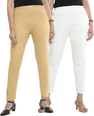 wear affair Regular Fit Women Beige, White Trousers