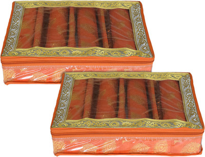 KUBER INDUSTRIES Feather Design 4 Rod Bangle Box/Case With Tranasparent Top - Pack of 2 (Orange) Make up, Jewellery Vanity Box(Orange)