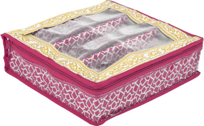 KUBER INDUSTRIES Multi Saqare Design Laminated 3 Rod Bangle Box/Case With Tranasparent Top (Pink) Make up, Jewellery Vanity Box(Pink)