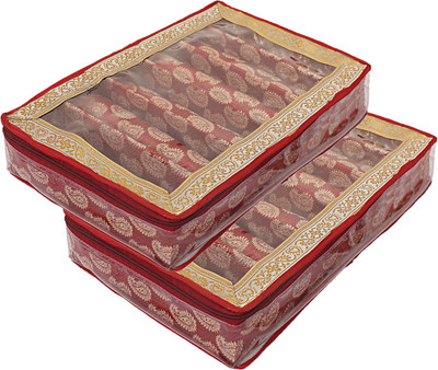 KUBER INDUSTRIES Carry Design 6 Rod Bangle Box/Case With Tranasparent Top - Pack of 2 (Red) Make up, Jewellery Vanity Box(Red)