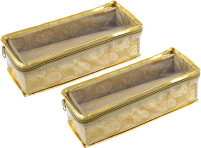 KUBER INDUSTRIES Carry Design 1 Rod Bangle Box/Case With Tranasparent Top - Pack of 2 (Gold) Make up, Jewellery Vanity Box(Gold)