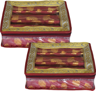 KUBER INDUSTRIES Feather Design 3 Rod Bangle Box/Case With Tranasparent Top - Pack of 2 (Maroon) Make up, Jewellery Vanity Box(Maroon)