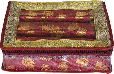 KUBER INDUSTRIES Feather Design Laminated 3 Rod Bangle Box/Case With Tranasparent Top (Maroon) Make up, Jewellery Vanity Box(Maroon)