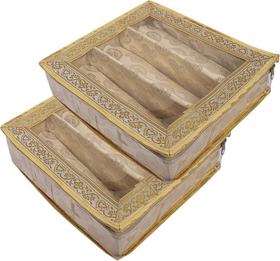 KUBER INDUSTRIES Carry Design 3 Rod Bangle Box/Case With Tranasparent Top - Pack of 2 (Gold) Make up, Jewellery Vanity Box(Gold)