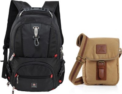 SWISS MILITARY Combo Pack of Laptop Backpack And Canvas Beige Sling Bag (LBP77+CAN3) 31 L Laptop Backpack(Black)