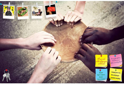 Artzfolio Multi Cultural Group Of Hands Holds An Empty Bowl Notice Pin Board Soft Board Cork Bulletin Board(Frameless 18 x 12 inch (46 x 30 cms))