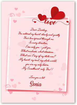 Midas Craft Love Letter for Sonia Romantic Quotes 23 Greeting Card(Baby Pink, Pack of 1)