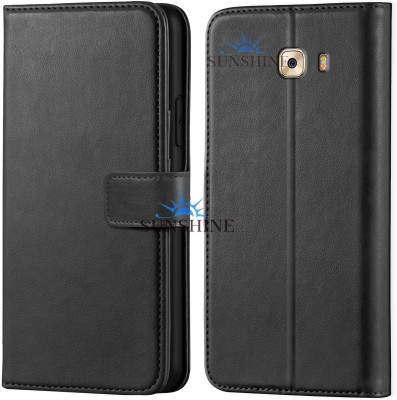 SUNSHINE Flip Cover for Samsung C7 PRO For Leather Inside TPU with Card Pockets, Magnetic Closure(Black, Hard Case, Pack of: 1)