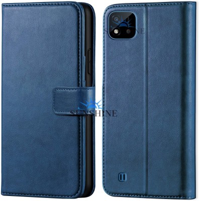 SUNSHINE Flip Cover for Realme- C20 For Leather Inside TPU with Card Pockets, Magnetic Closure(Blue, Hard Case, Pack of: 1)
