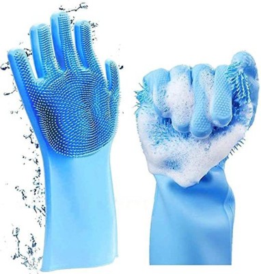 NIMYANK Reusable Rubber Silicon Wash Scrubber Heat Resistant Dish Washing Gloves K113 Wet and Dry Disposable Glove(Free Size)