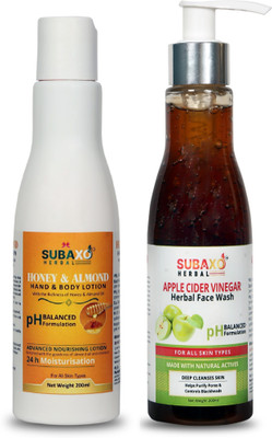 Subaxo HERBAL HONEY AND ALMOND BODY LOTION 200 ML AND APPLE CIDER FACE WASH 200 ML(2 Items in the set)