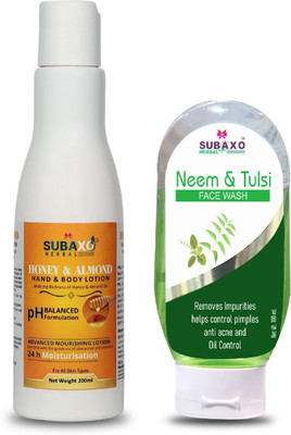Subaxo HERBAL HONEY AND ALMOND BODY LOTION 200 ML AND NEEM AND TULSI FACE WASH 100 ML(2 Items in the set)