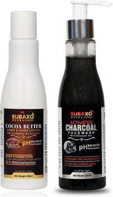 Subaxo HERBAL COCOA BUTTER BODY LOTION 200 ML AND CHARCOAL FACE WASH 200 ML(2 Items in the set)