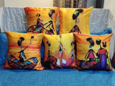 Rudsdecor Printed Cushions Cover(Pack of 5, 40 cm*40 cm, Orange, Multicolor, Red)