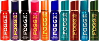 FOGG Regular Deo Combo Pack of 10 (Mix Flavors N+P+M+D+R+RO+MA+MO+I+V 1200ml) Body Deodorant Spray  -  For Men & Women