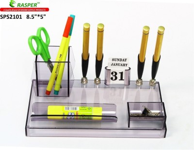 RASPER 3 Compartments Acrylic Desk Organizer Pen Holder Multipurpose Pen Stand Stationery Organizer Office Pen Stand(Smoke Black)