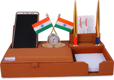 RASPER 5 Compartments Brown Genuine Leather Desk Organizer Stylish Table Top Pen Stand With Mobile Holder Flag Watch Accessories Holder Desk Stationery Organizer(11.5x6.5 Inches)(Brown Tan) RASPER 5 Compartments Brown Genuine Leather Desk Organizer Stylish Table Top Pen Stand With Mobile Holder Flag Watch Accessories Holder Desk Stationery Organizer(11.5x6.5 Inches)(Brown Tan)