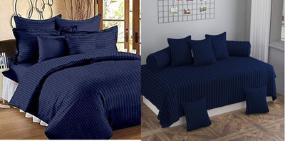 CASTIQA Satin Striped Diwan Set(Dark Blue)