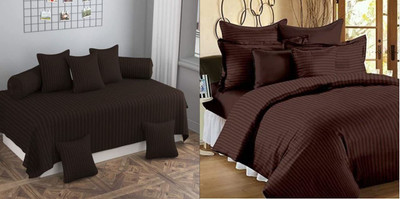 CASTIQA Satin Striped Diwan Set(Brown)