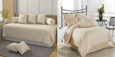 CASTIQA Satin Striped Diwan Set(Beige)