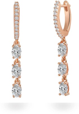 MINUTIAE 18K Rose Gold Plated Hoop Clip On Earring Oval Shape White Solitaire Diamond Crystal Brass Drops & Danglers
