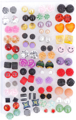 Shippara Jewellery Design Earring Artificial Multi Colour Studr For Girls ( 51 Pair) Beads Plastic Stud Earring