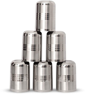 BartanStar (Pack of 6) Round Silver Touch Design Heavy Stainless Steel Glasses Tumblers 250ml-Pack of 6 Glass Set Water/Juice Glass(250 ml, Steel, Silver)