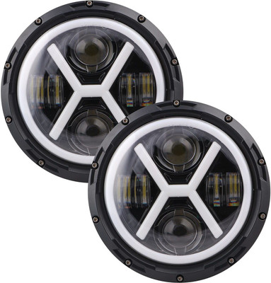 ALLEXTREME Led Round Headlight with Full Ring Tricolor Angel Eyes & Hi/Low Beam Compatible Projector Lens